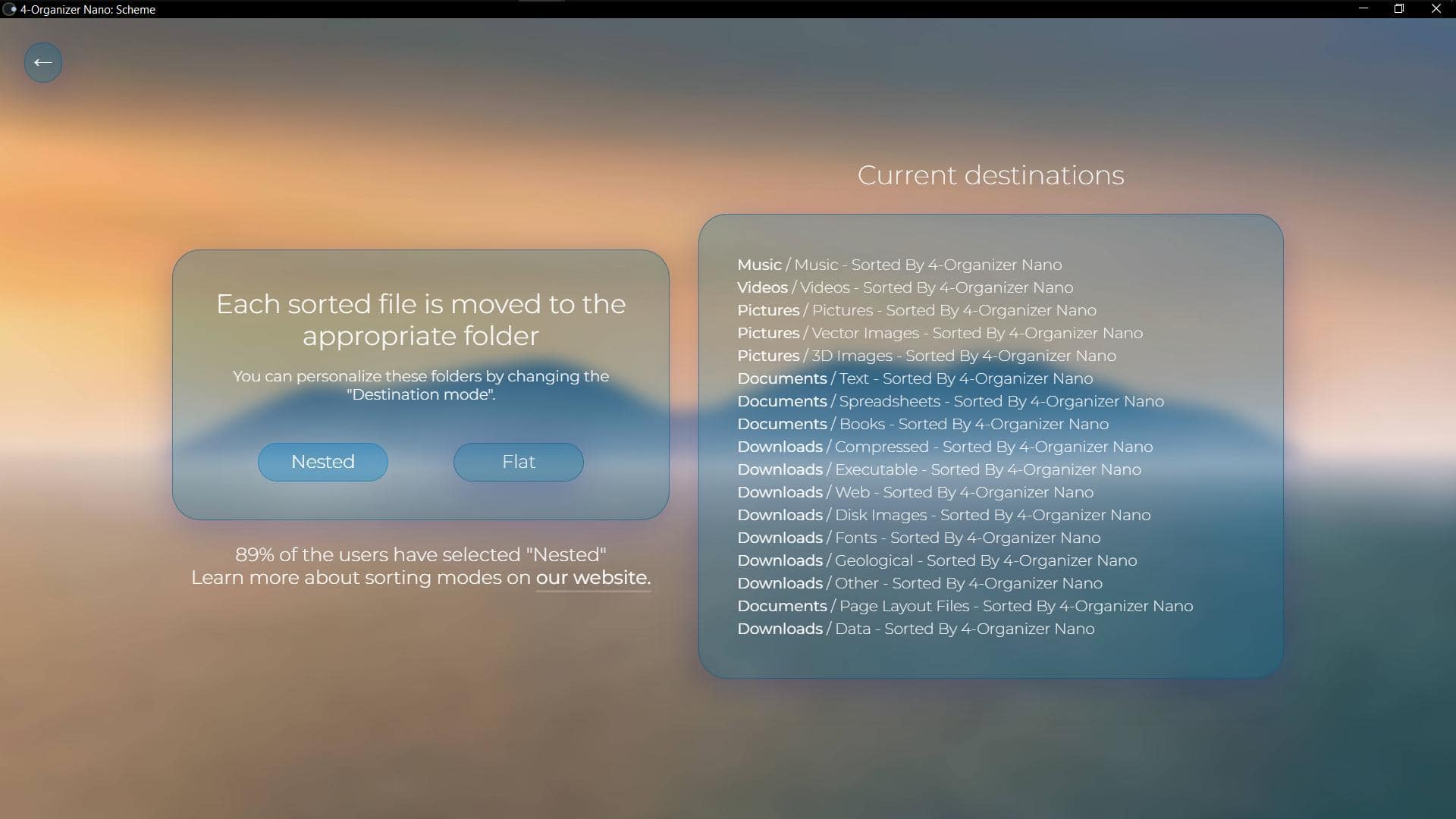 Screenshot of 'Sorting Scheme' window of 4-Organizer Nano