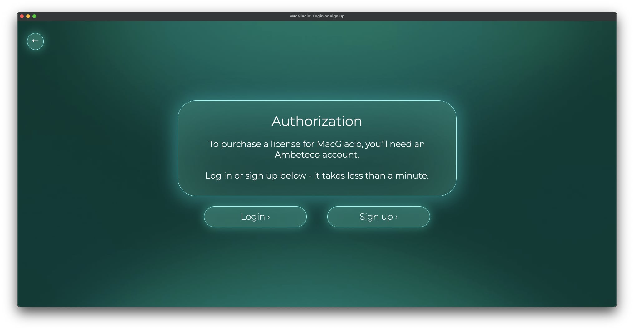 Screenshot of 'Authorization' window of MacGlacio