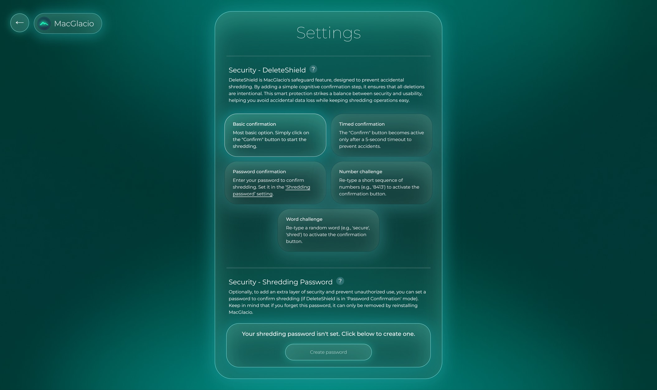 Screenshot of settings Window in MacGlacio