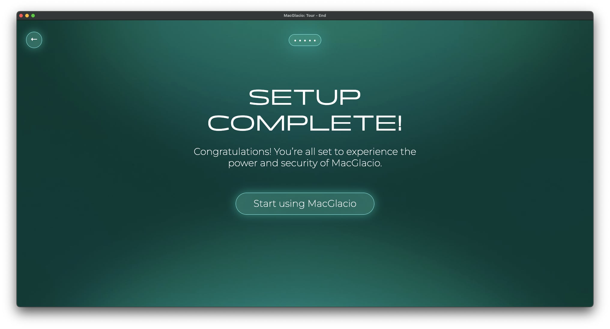 Screenshot of 'Setup Tour completed' window of MacGlacio