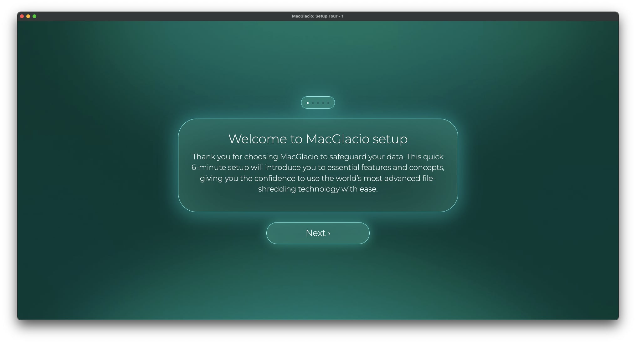 Screenshot of MacGlacio's 'Setup Tour' welcome window