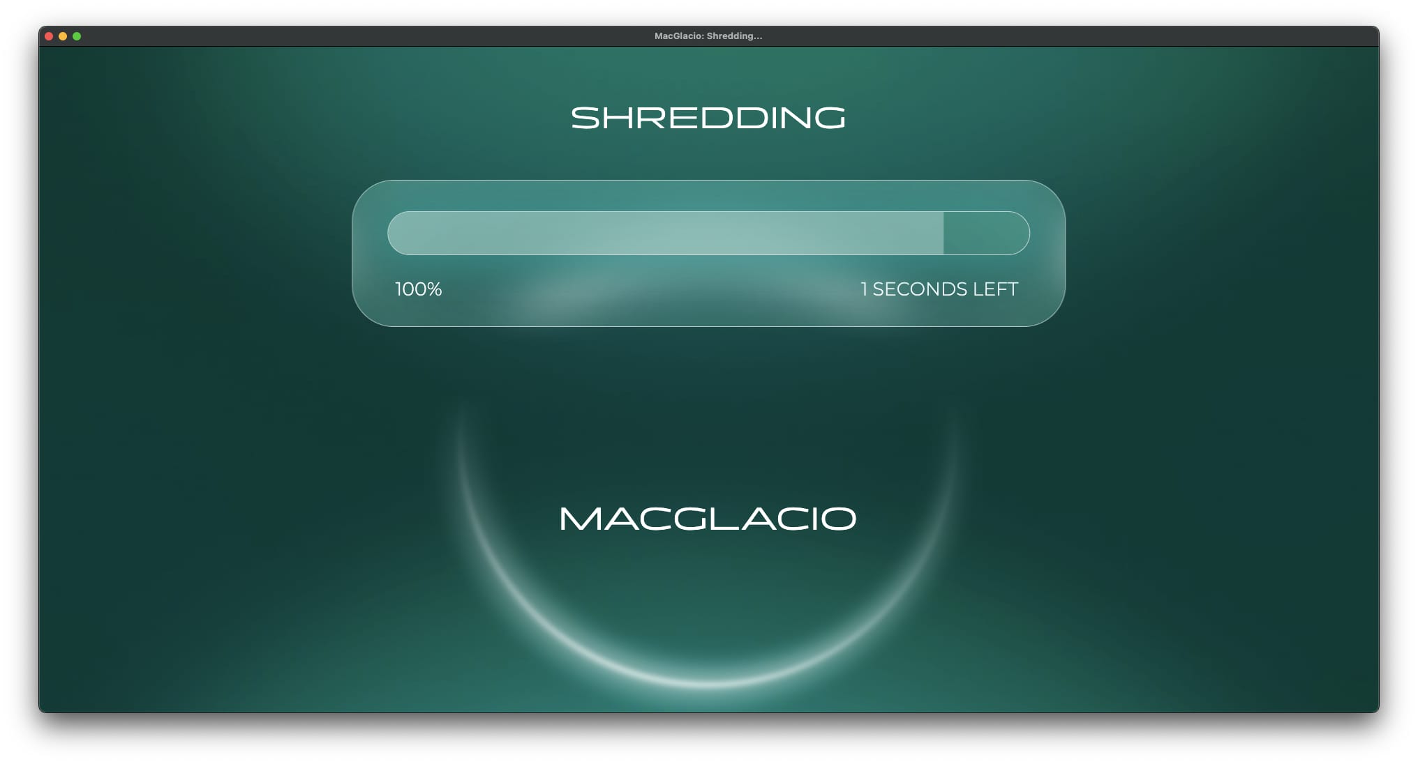 Screenshot of shredding running in MacGlacio