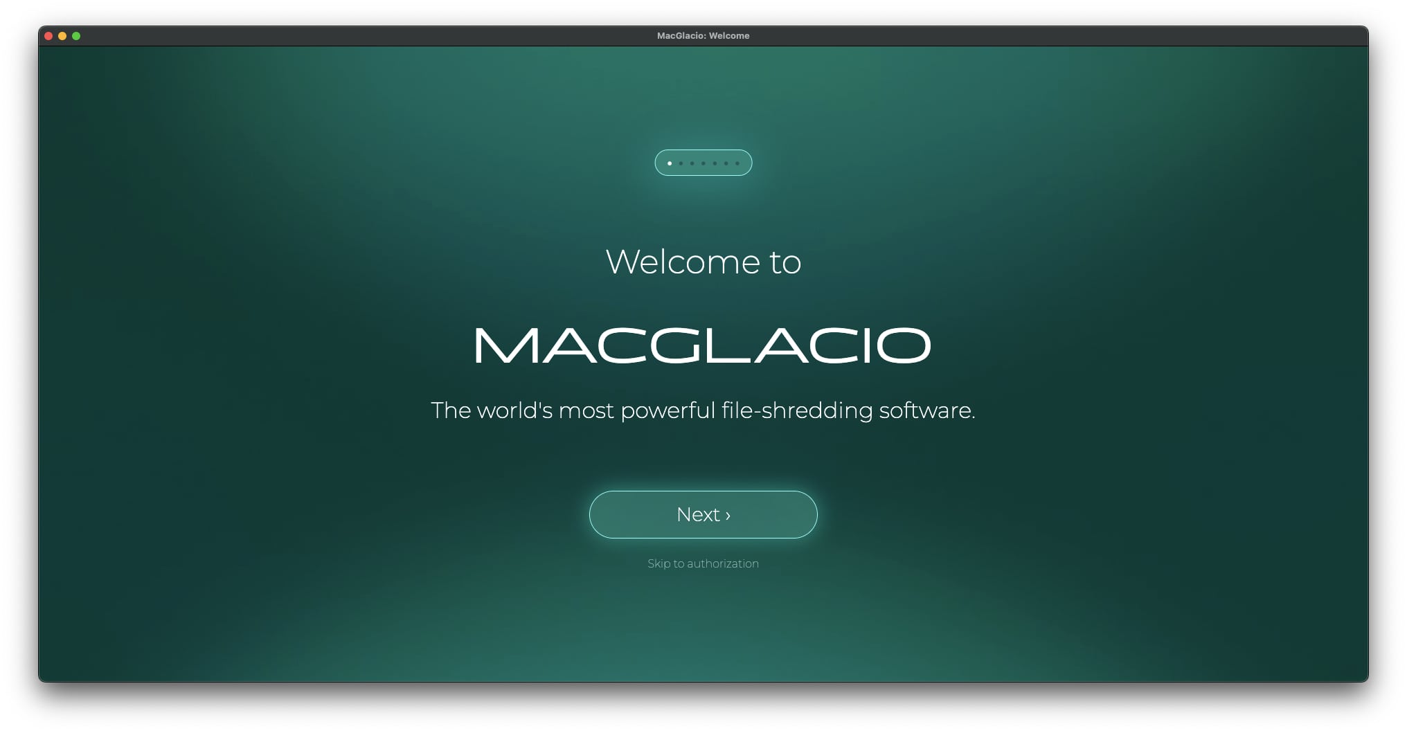 Screenshot of 'Welcome' window of MacGlacio