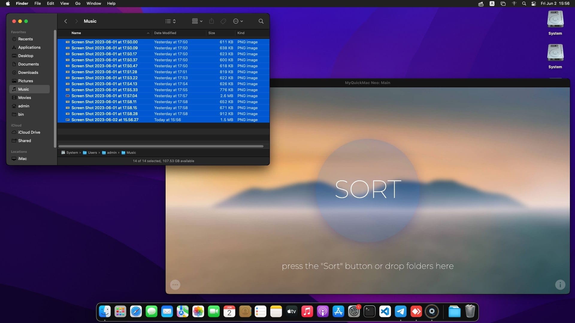 Screenshot folder that will be sorted by using Drag-and-drop functionality of MyQuickMac Neo