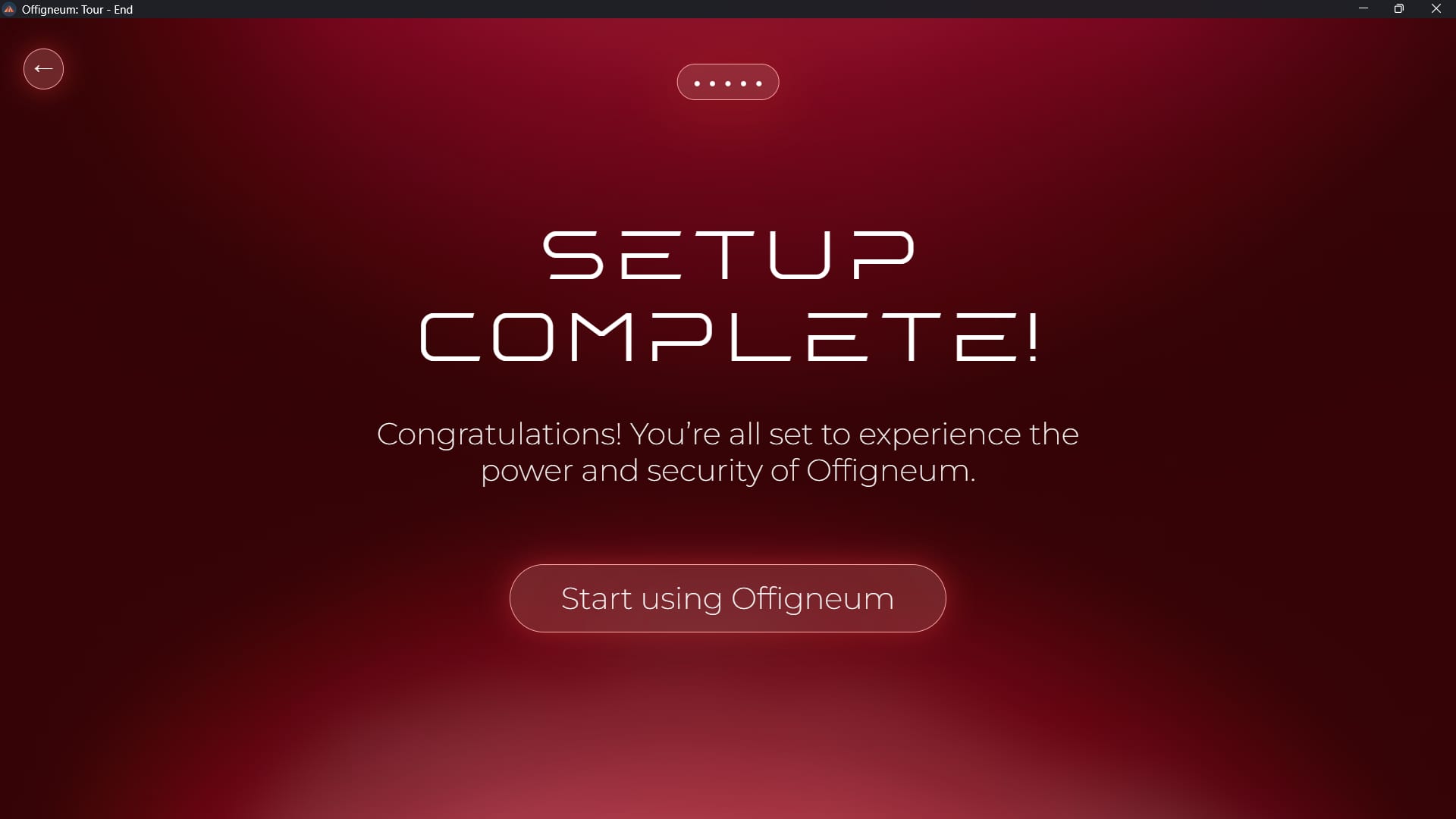 Screenshot of 'Setup Tour completed' window of Offigneum