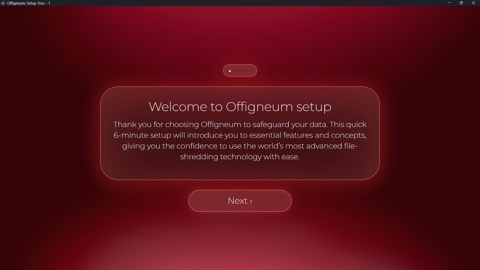 Screenshot of Offigneum's 'Setup Tour' welcome window