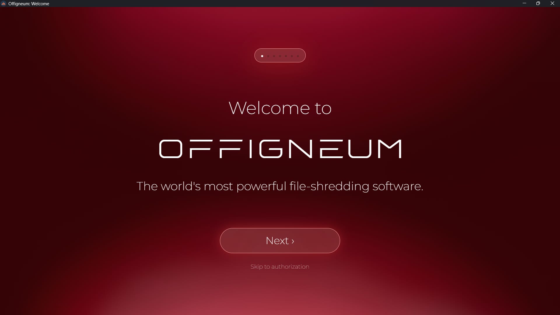 Screenshot of 'Welcome' window of Offigneum