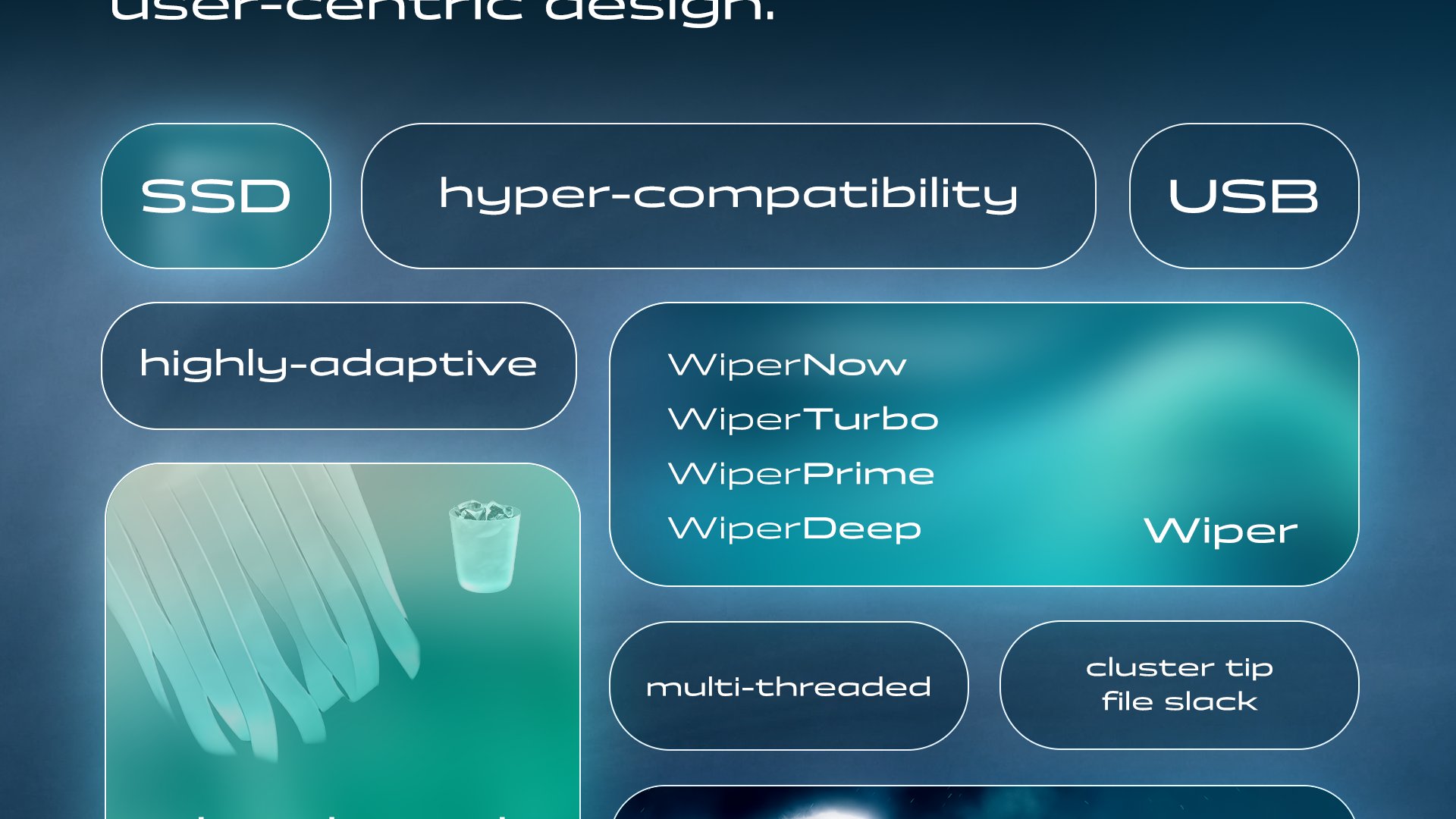 Packed with power: MacGlacio redefines file shredding with cutting-edge technology and user-centric design. Featuring Hyper-Compatibility, SSD, USB, Highly-Adaptive, WiperNow, WiperTurbo, WiperPrime, WiperDeep, Wiper, cluster tip erasure, file slack erasure, multi-threaded architecture, feature to shred macOS Trash, 51 erasure algorithms, and deep macOS integration.