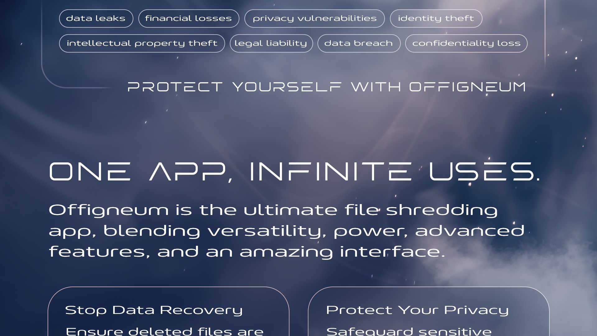 One app, infinite uses. Offigneum is the ultimate file shredding app, blending versatility, power, advanced features, and an amazing interface. 8 example use cases shown below.