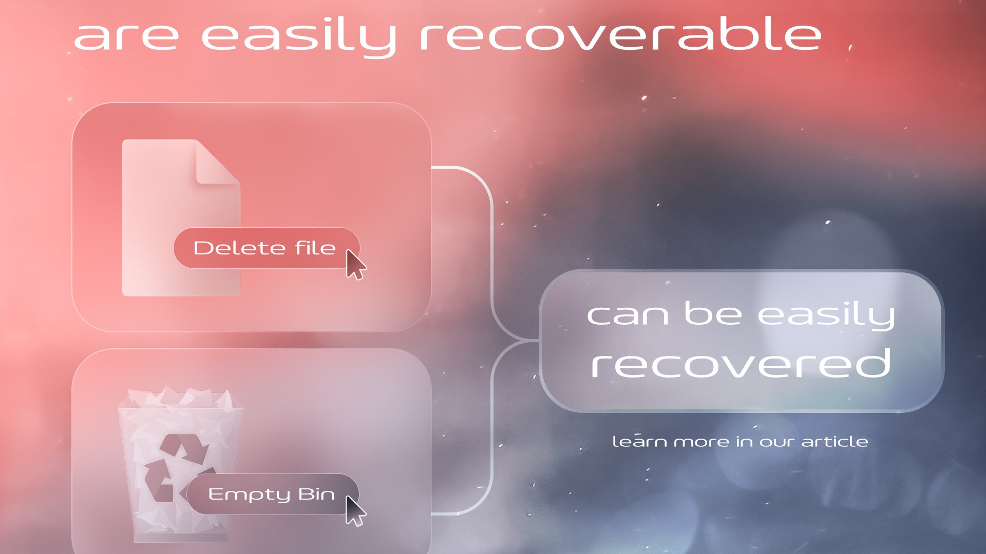 All files you delete are easily recoverable - when you 'move file to Recycle Bin' and when you 'empty Recycle Bin' - all files deleted like this can be easily recovered.